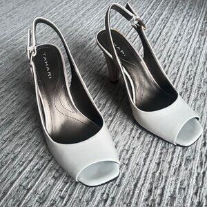 Tahari Patent off white (cream) slingback, open toe shoes, size 6 1/2.